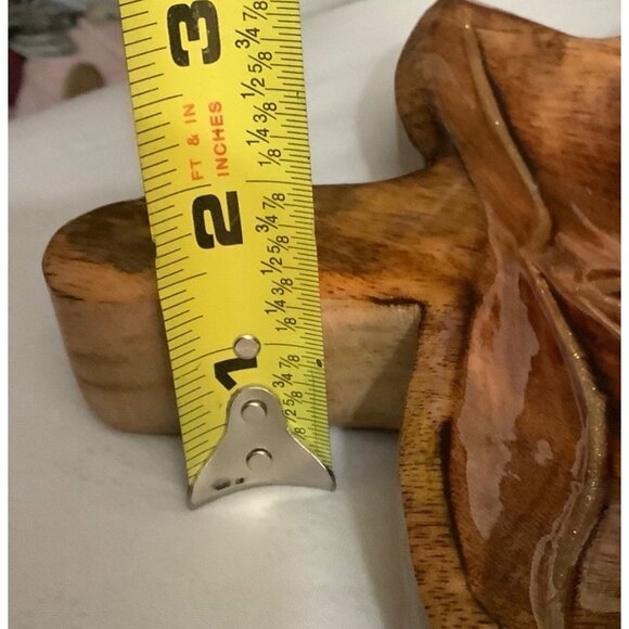 Vtg Handcrafted Hand Carved Wooden Leaf-Shaped Decor Tray 10”x12"x1.5” Glossy - Picture 7 of 7